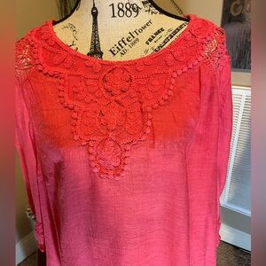 Zac & Rachel Plus SZ 1X Pullover peasant Top Color EUC Melon Coral GENTLY USED